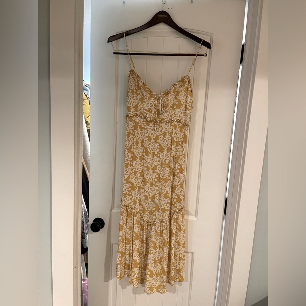 Women’s Indikah Yellow Floral Midi Dress - Size Large